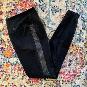 NIKE WOMENS TRAINING TIGHTS LEGGINGS BLACK SIZE SMALL LEATHER MESH